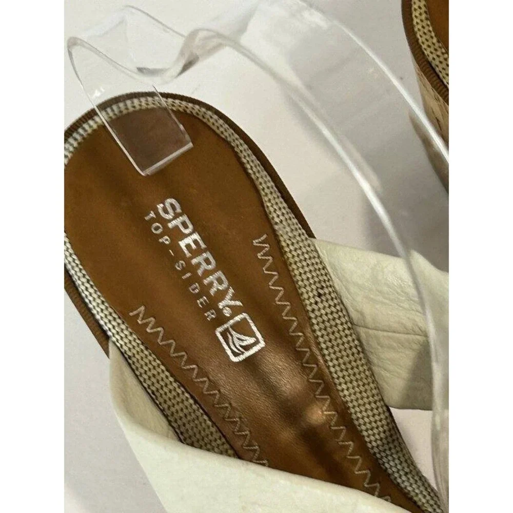 Sperry Top-Sider Womens White Ivory Leather Upper Cork Wedge Sandals Size 9